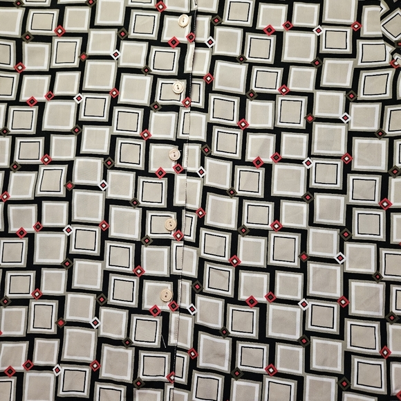 Impressions Womens Beige And Black Geometric Design Button Up Blouse Size L - Picture 3 of 13